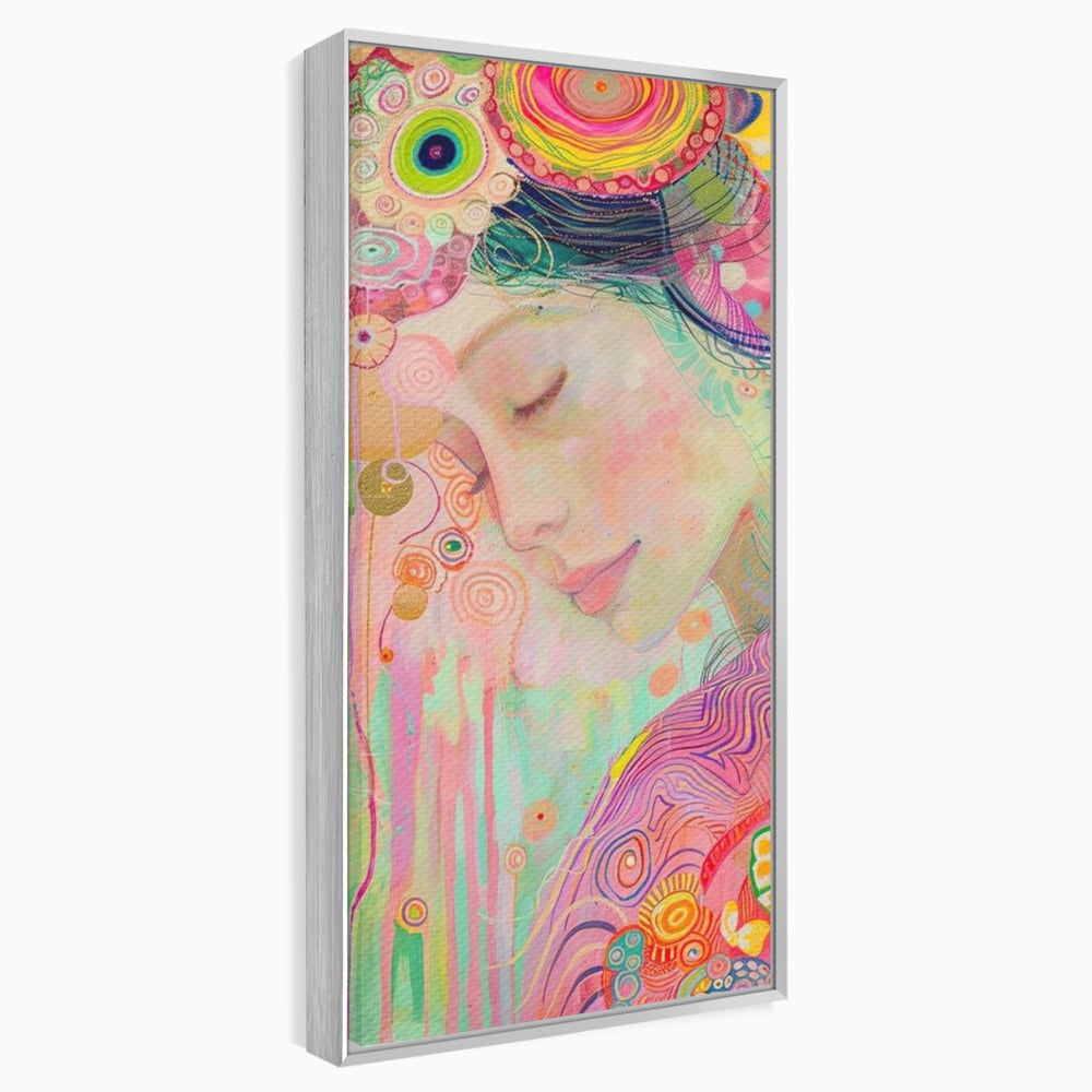 Tablou canvas cu tablou canvas cu portret de zana, in rama de aluminiu argintiu